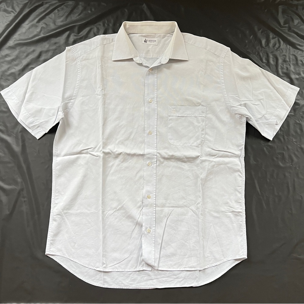 Vintage Lanvin Paris Dress Shirt Size 43 17 Light Blue Logo Cotton Short sleeve